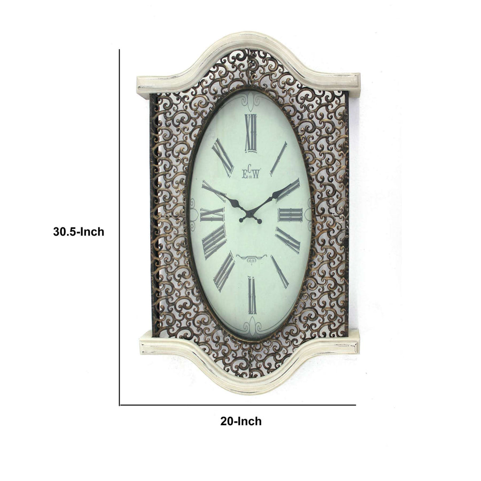 Wall Clock With Scalloped Wooden Top And Bottom, White By Benzara | Clocks |  Modishstore  - 2