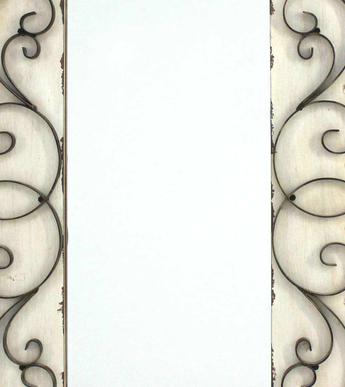 Rectangular Wall Mirror With Wooden Frame And Metal Scrolled Edges, White By Benzara | Mirrors |  Modishstore  - 4