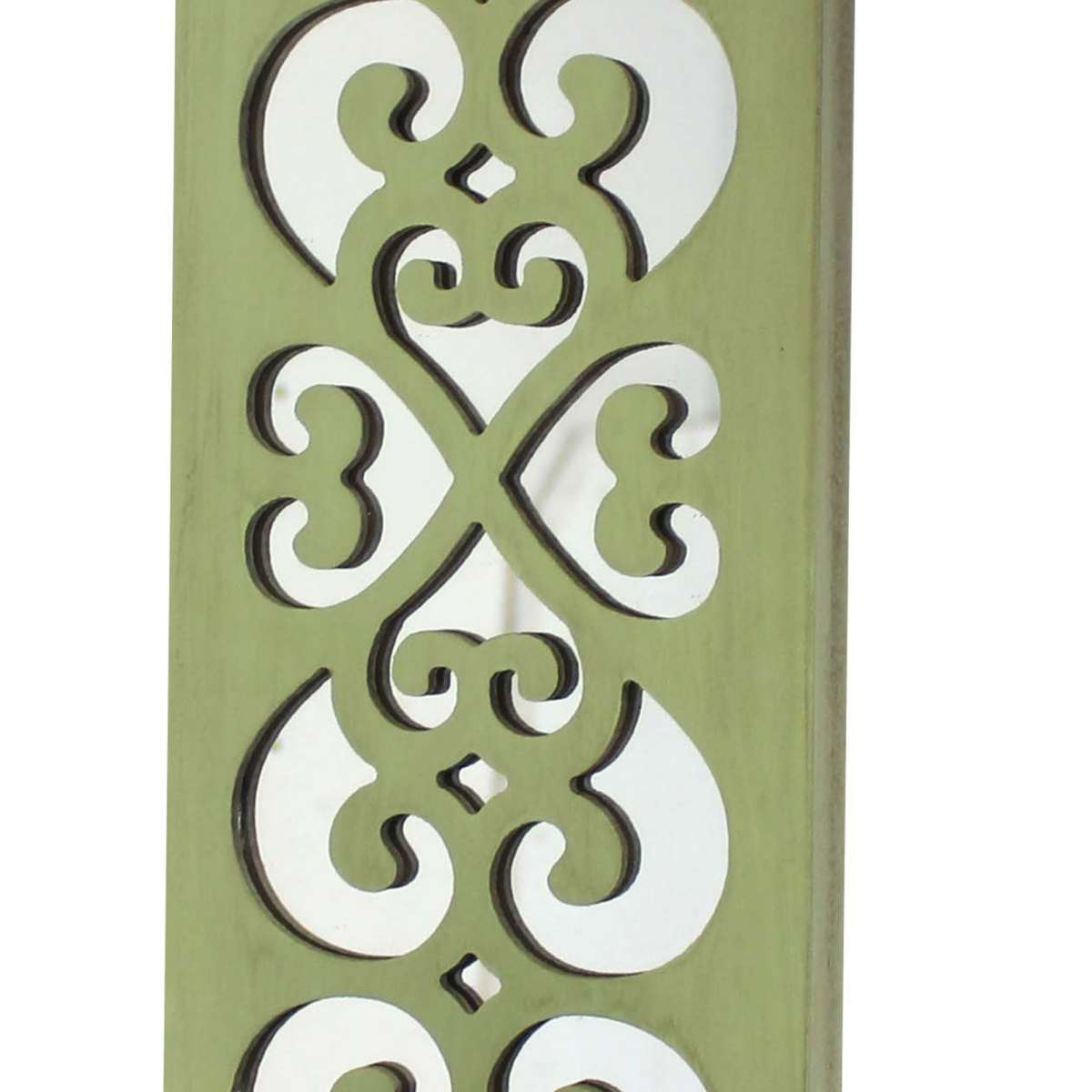 Quatrefoil Pattern Wooden Candle Holder With Mirror Insert, Green By Benzara | Candle Holders |  Modishstore  - 3