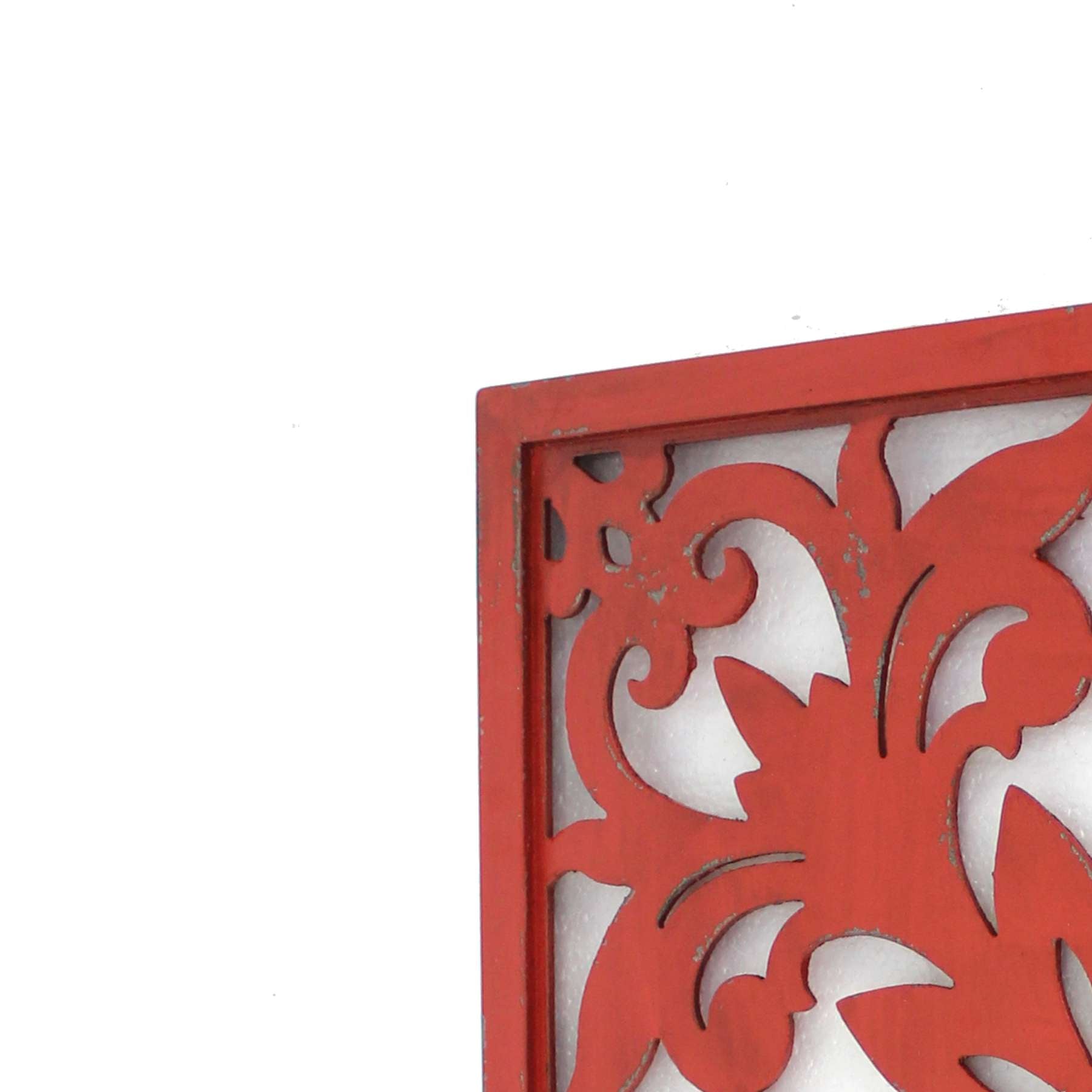 Square Wooden Floral Wall Plaque, Red By Benzara | Wall Decor |  Modishstore  - 5