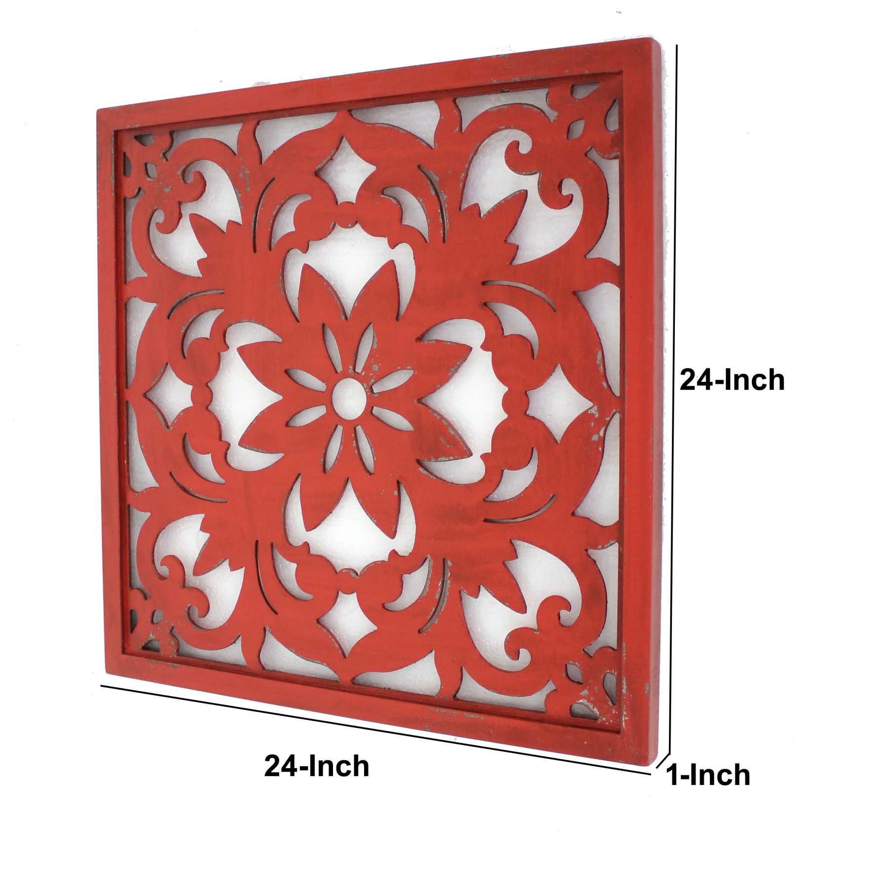Square Wooden Floral Wall Plaque, Red By Benzara | Wall Decor |  Modishstore  - 2