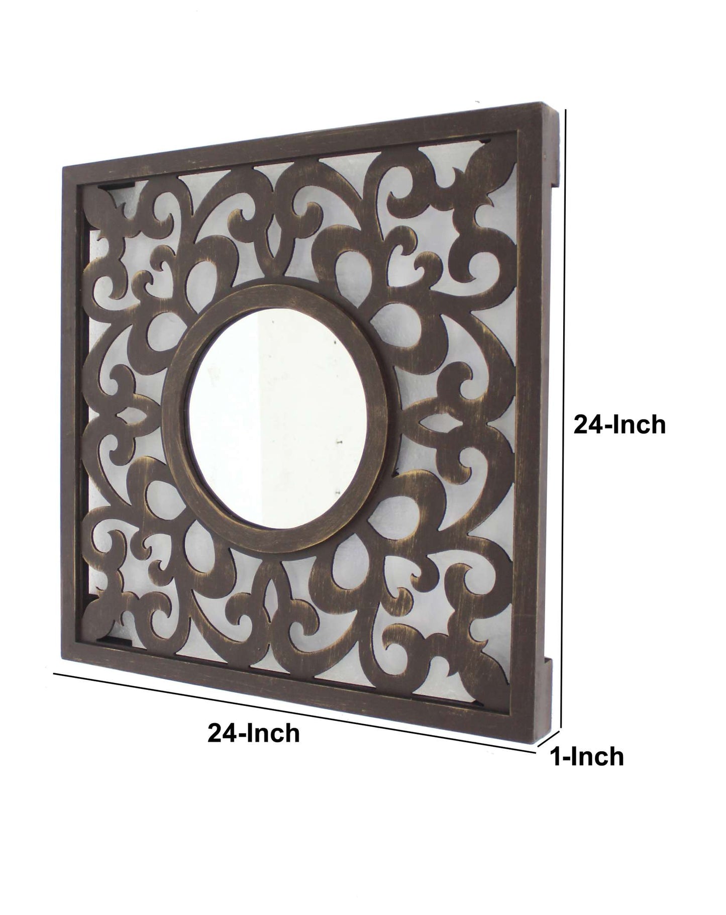 Wooden Frame Square Wall Mirror With Floral Cut Out Design, Espresso By Benzara | Mirrors |  Modishstore  - 2