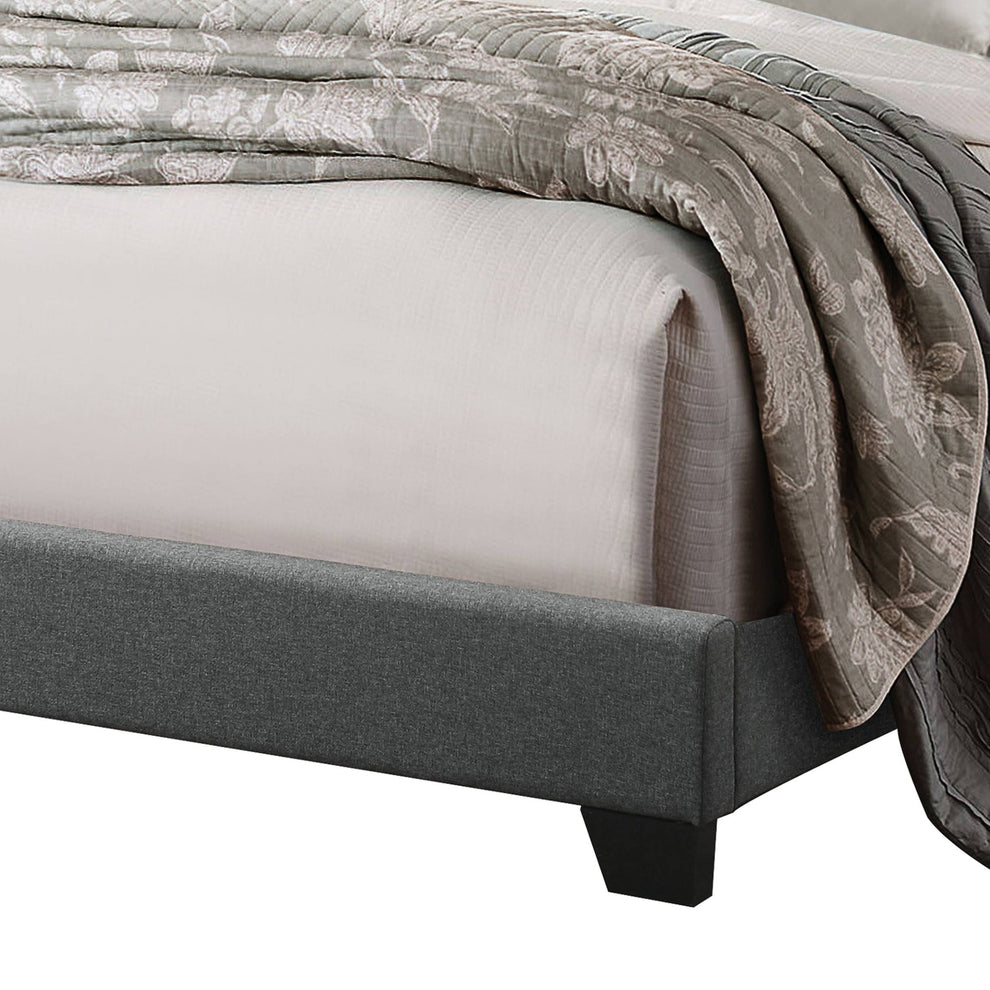 Fabric Eastern King Bed With Geometric Pattern Nailhead Trims, Gray By Benzara | Beds |  Modishstore  - 5