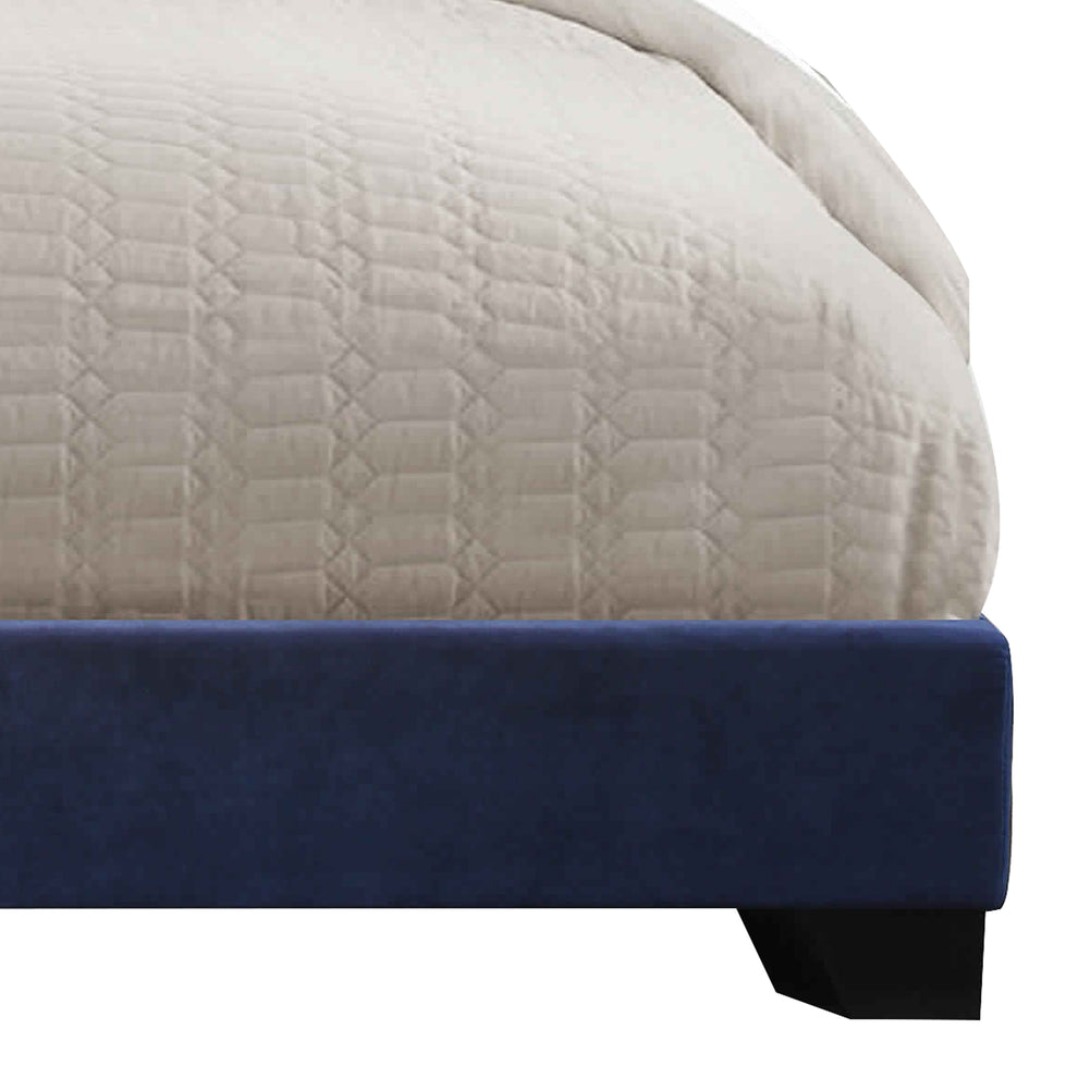 Fabric Eastern King Bed With Geometric Pattern Nailhead Trims, Blue By Benzara | Beds | Modishstore - 2