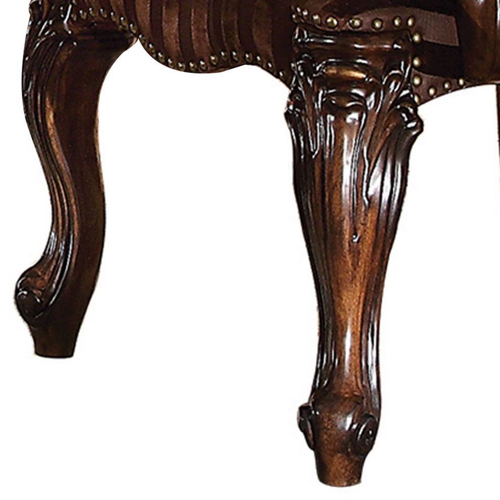Wooden Arm Chair With Button Tufted Backrest And Carved Details, Set Of 2, Brown By Benzara | Armchairs |  Modishstore  - 5
