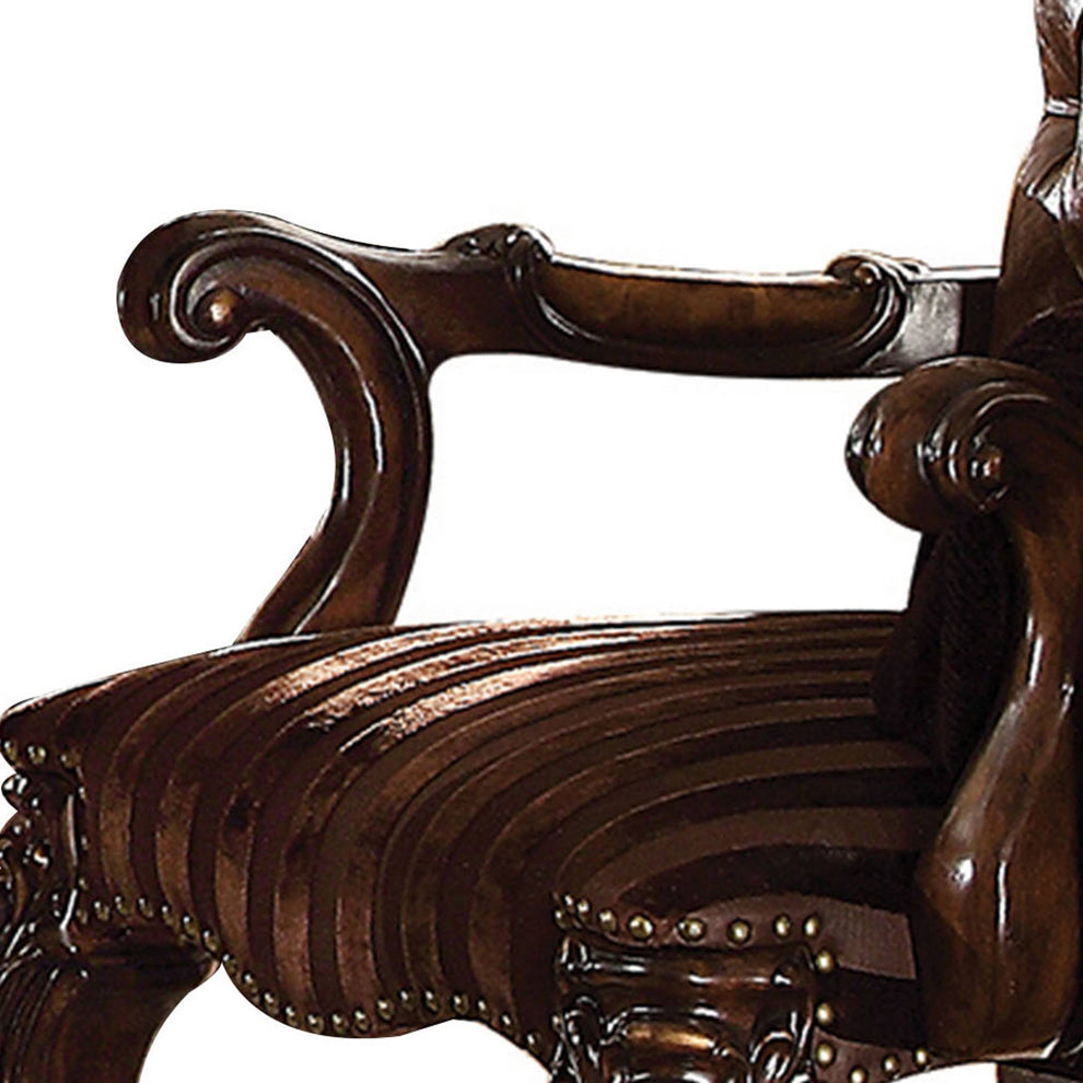 Wooden Arm Chair With Button Tufted Backrest And Carved Details, Set Of 2, Brown By Benzara | Armchairs |  Modishstore  - 4