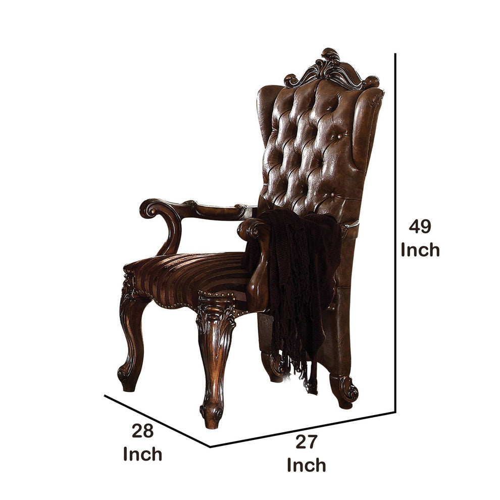Wooden Arm Chair With Button Tufted Backrest And Carved Details, Set Of 2, Brown By Benzara | Armchairs |  Modishstore  - 2