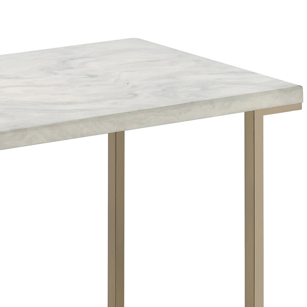 Contemporary Metal Frame Sofa Table With Faux Marble Top ,White And Gold By Benzara | Side Tables |  Modishstore  - 4