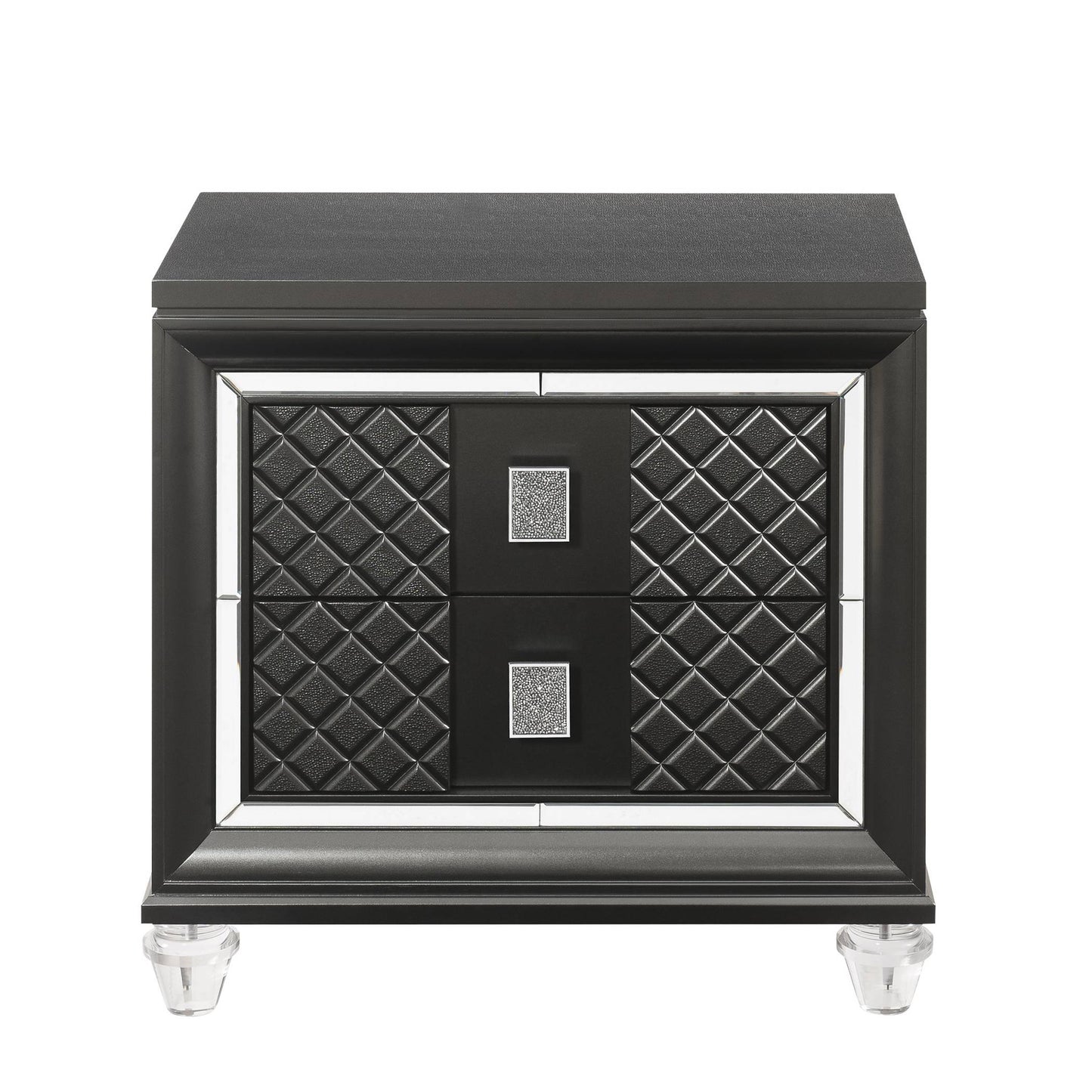 2 Drawer Wooden Nightstand With Mirror Accents And Diamond Pattern, Black By Benzara | Nightstands |  Modishstore 