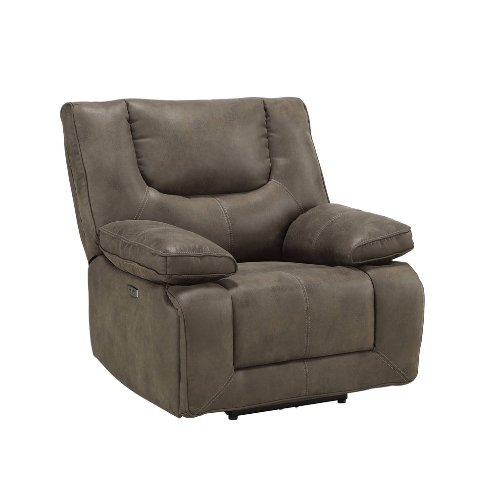 Leatherette Power Motion Recliner With Pillow To Armrests, Brown By Benzara | Chairs & Recliners |  Modishstore  - 5