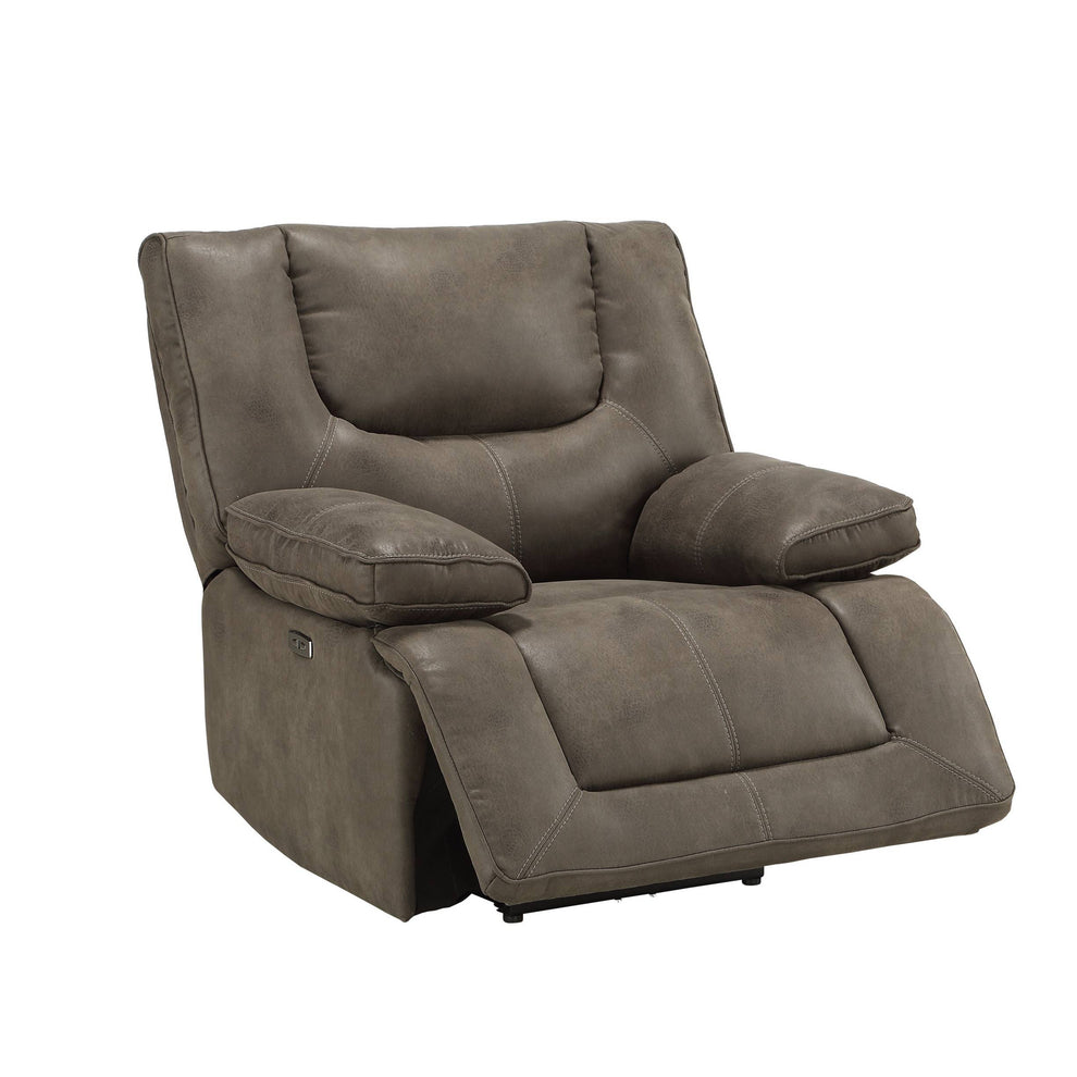 Leatherette Power Motion Recliner With Pillow To Armrests, Brown By Benzara | Chairs & Recliners |  Modishstore  - 4