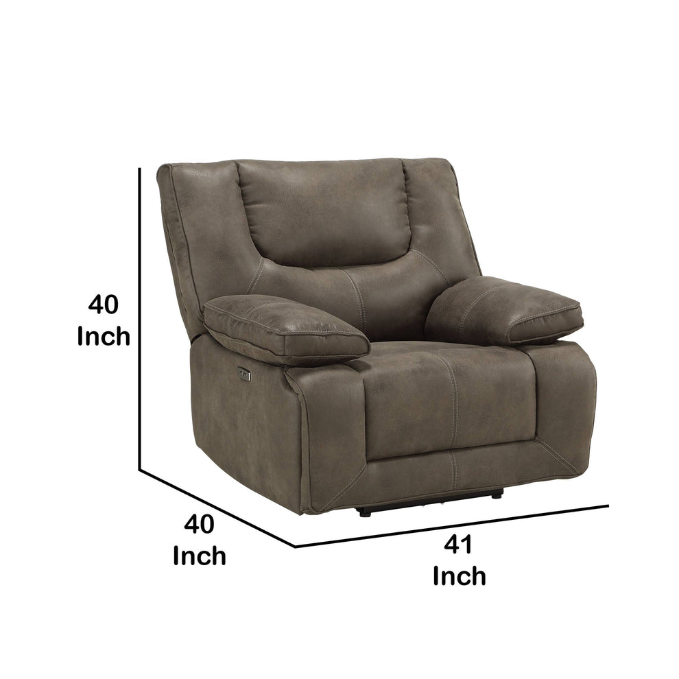Leatherette Power Motion Recliner With Pillow To Armrests, Brown By Benzara | Chairs & Recliners |  Modishstore  - 2