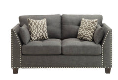Wood And Fabric Loveseat With Accent Pillows, Gray By Benzara