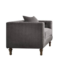 Fabric Upholstered Wooden Sofa Chair With Nail Head Trim, Gray By Benzara