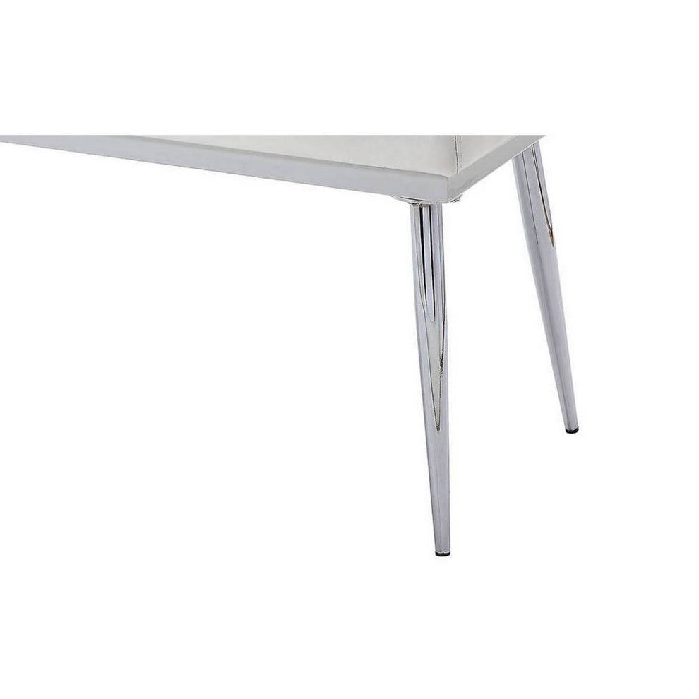 Metal And Faux Leather Bench With Vertical Chanel Tufts, White And Chrome By Benzara | Benches |  Modishstore  - 4
