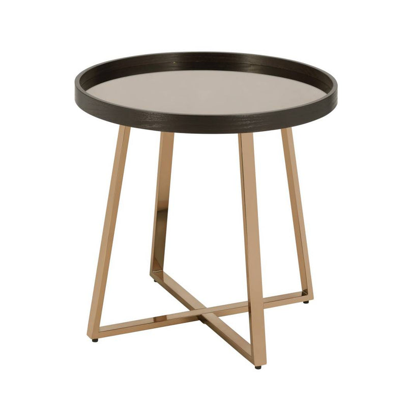 Wood And Metal End Table With Glass Top, Gold And Brown By Benzara | Side Tables |  Modishstore 