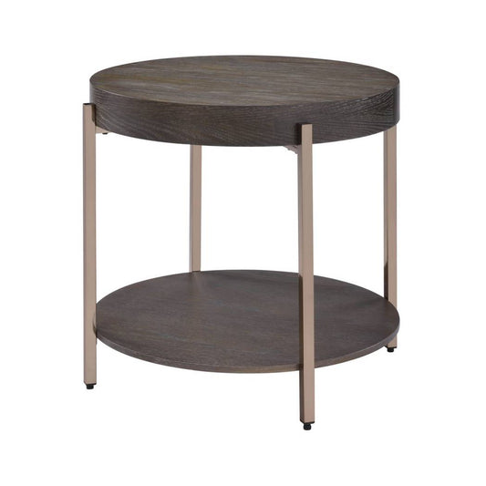 Wood And Metal End Table With 1 Shelf, Brown And Champagne By Benzara | Side Tables |  Modishstore 