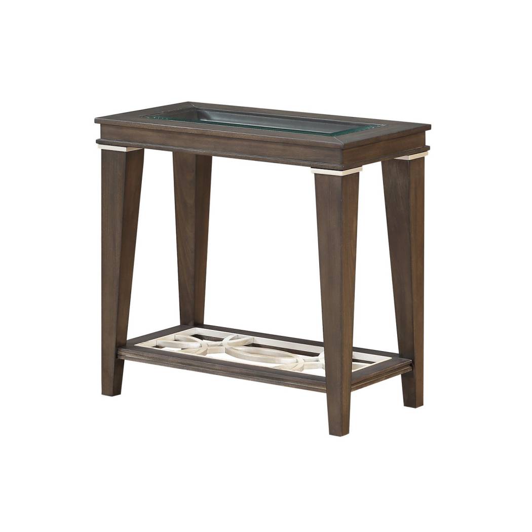 Wood And Glass Side Table With Cut Out Design, Brown By Benzara | Side Tables |  Modishstore 