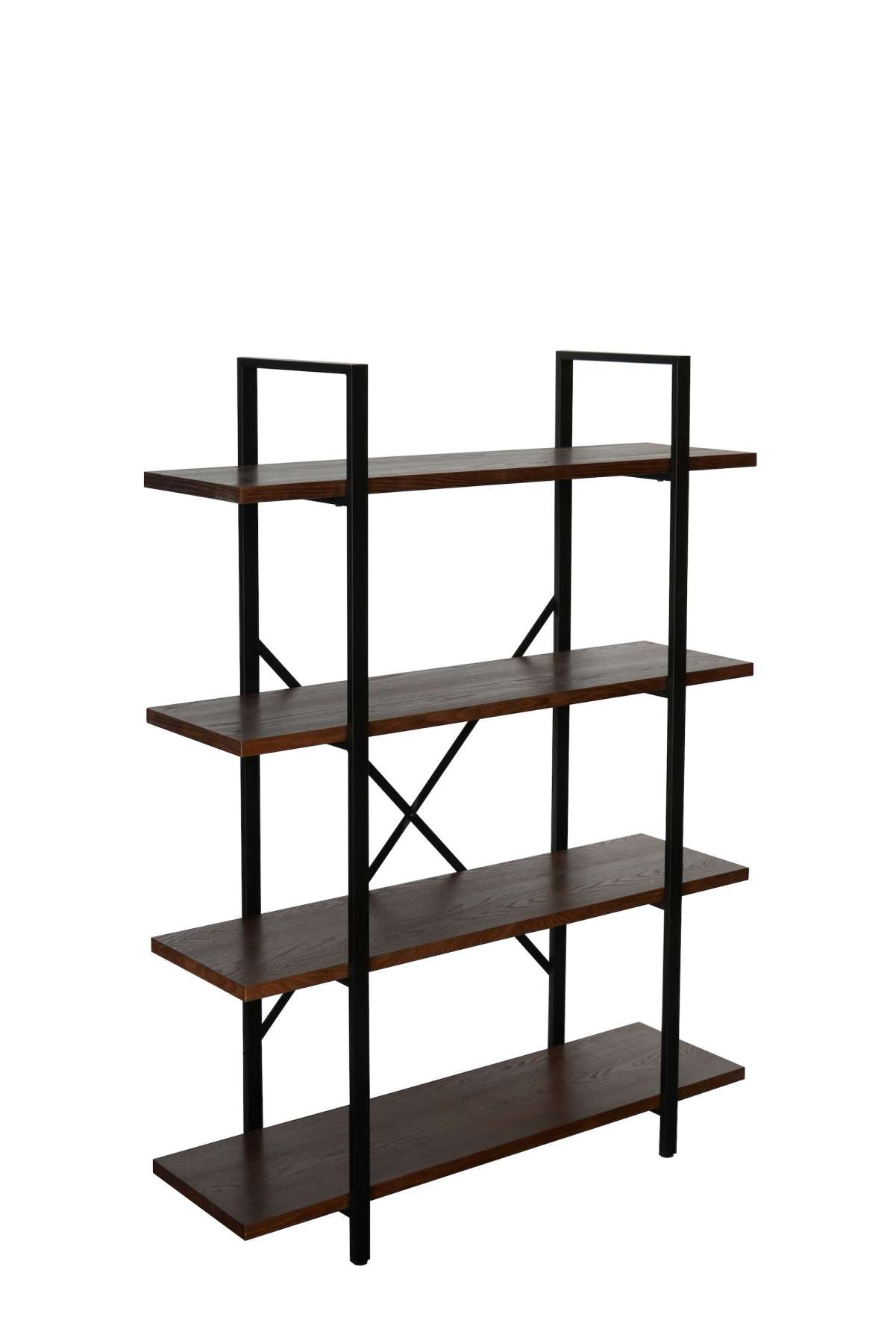 4 Tier Wood And Metal Frame Bookcase With X Shape Design, Brown And Black By Benzara | Bookcases |  Modishstore  - 6