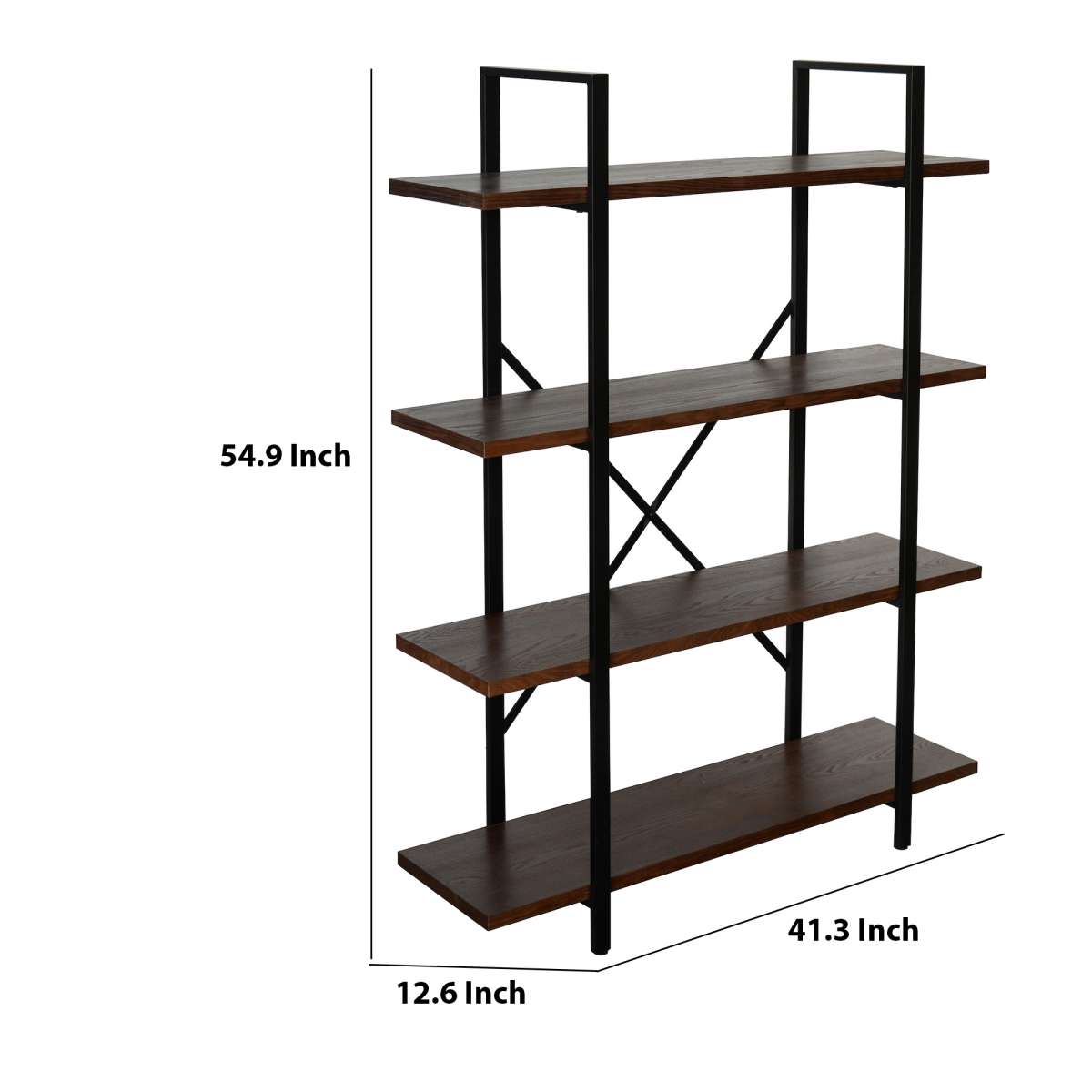 4 Tier Wood And Metal Frame Bookcase With X Shape Design, Brown And Black By Benzara | Bookcases |  Modishstore  - 2