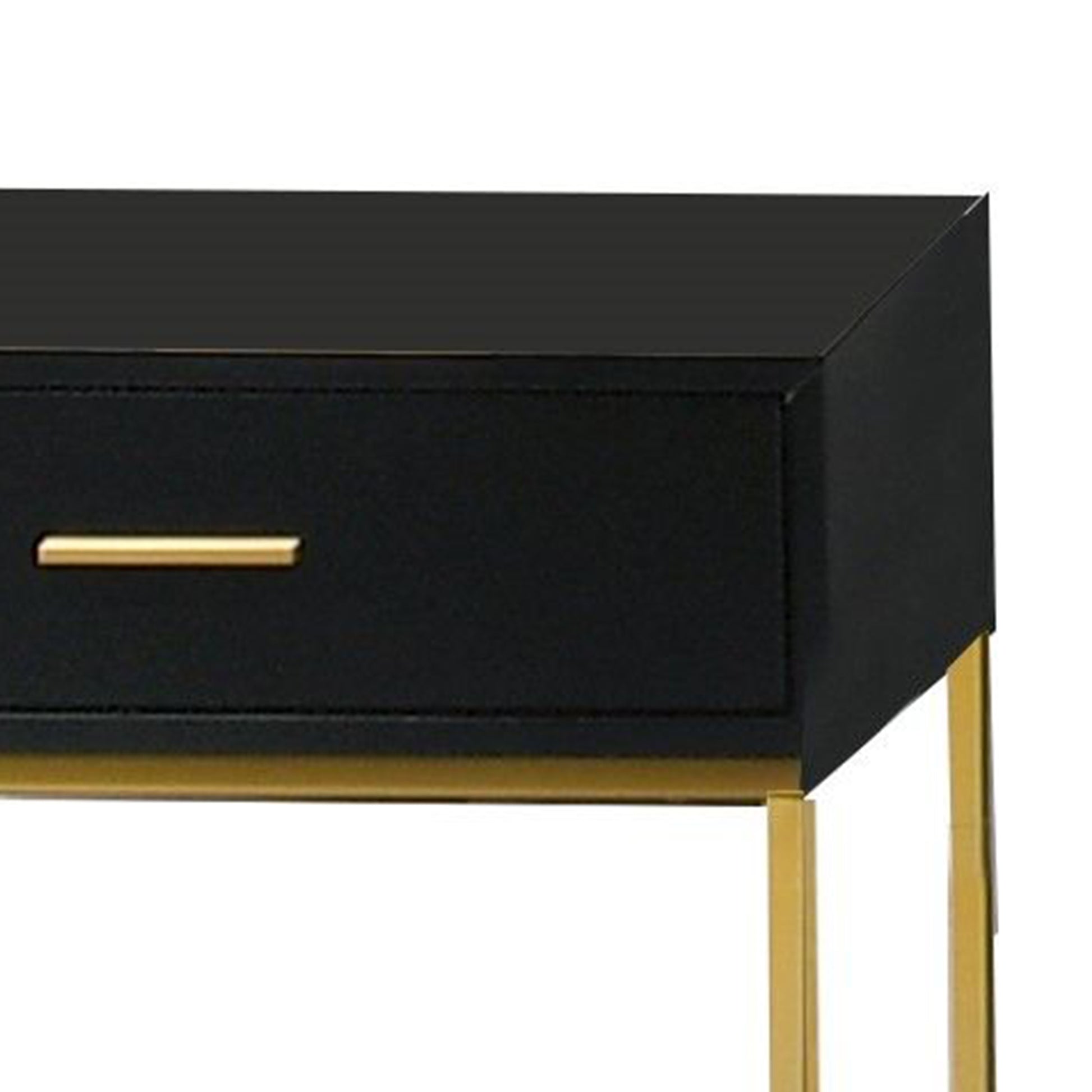 1 Drawer Wooden Nightstand With Metal Legs, Black And Gold By Benzara | Nightstands | Modishstore - 2