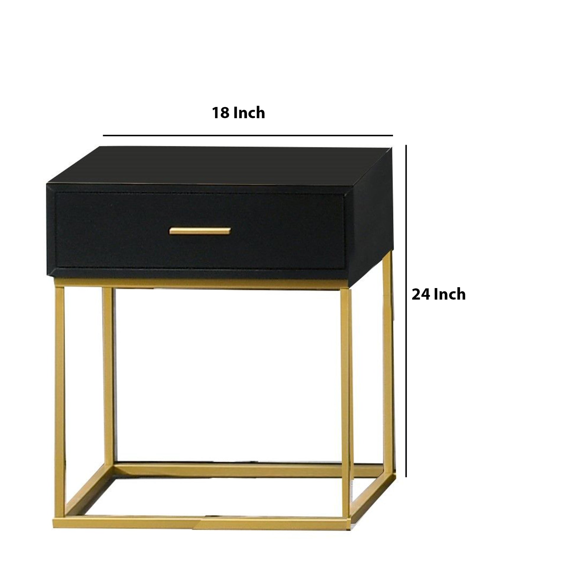 1 Drawer Wooden Nightstand With Metal Legs, Black And Gold By Benzara | Nightstands | Modishstore - 5
