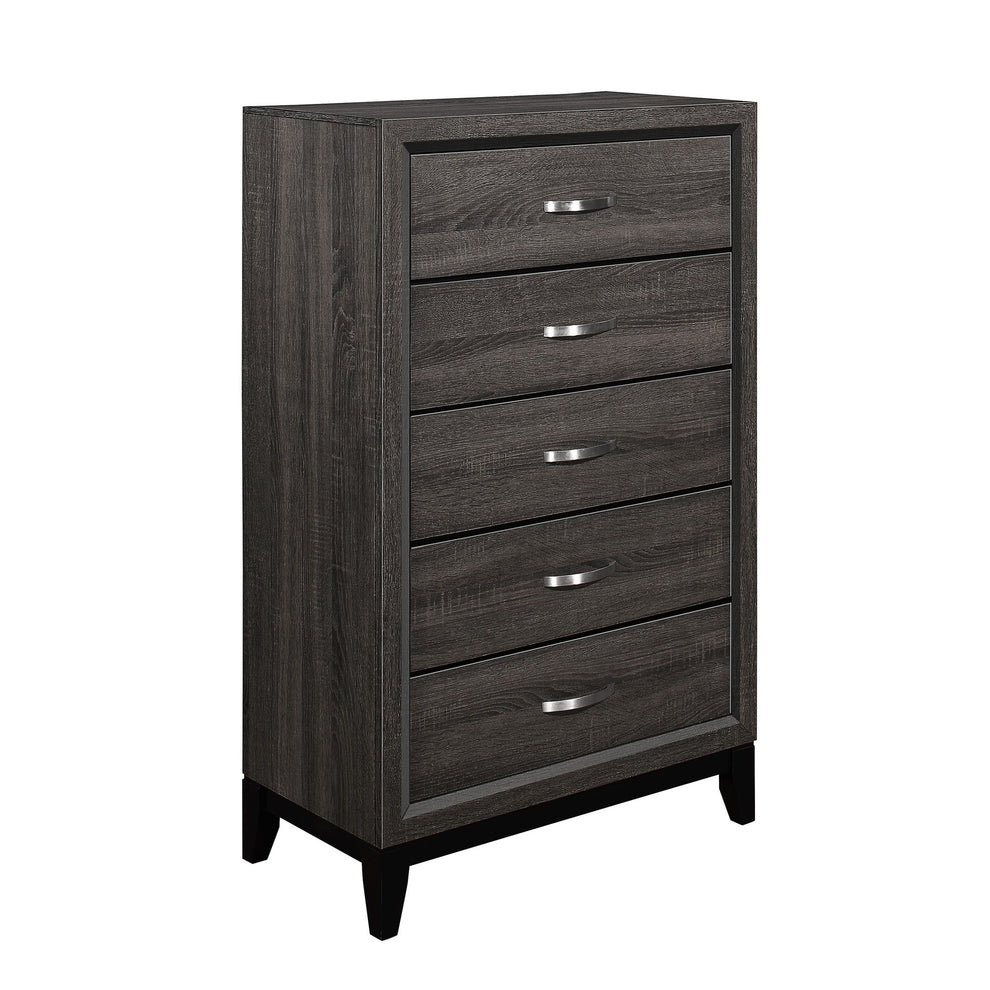 5 Drawer Wooden Chest With Grain Details And Chamfered Feet, Gray By Benzara | Cabinets | Modishstore - 2