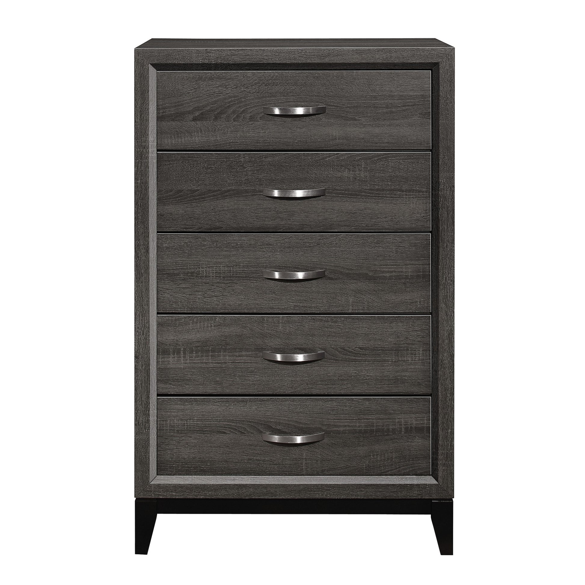 5 Drawer Wooden Chest With Grain Details And Chamfered Feet, Gray By Benzara | Cabinets | Modishstore