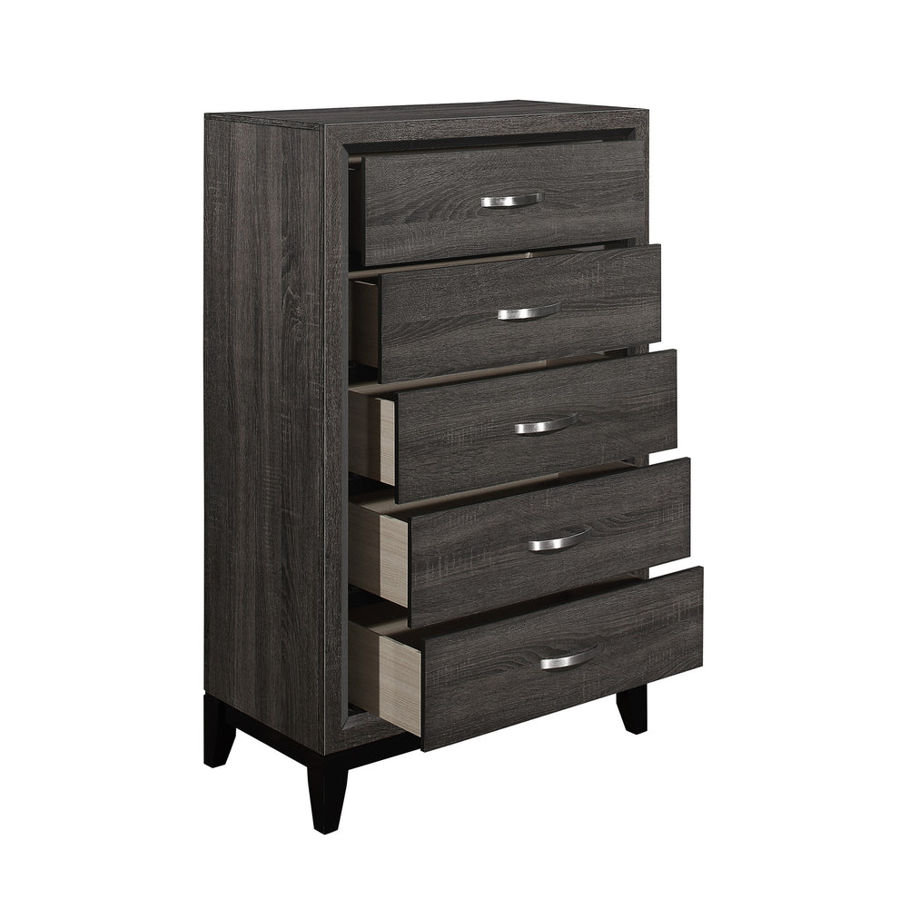 5 Drawer Wooden Chest With Grain Details And Chamfered Feet, Gray By Benzara | Cabinets | Modishstore - 3