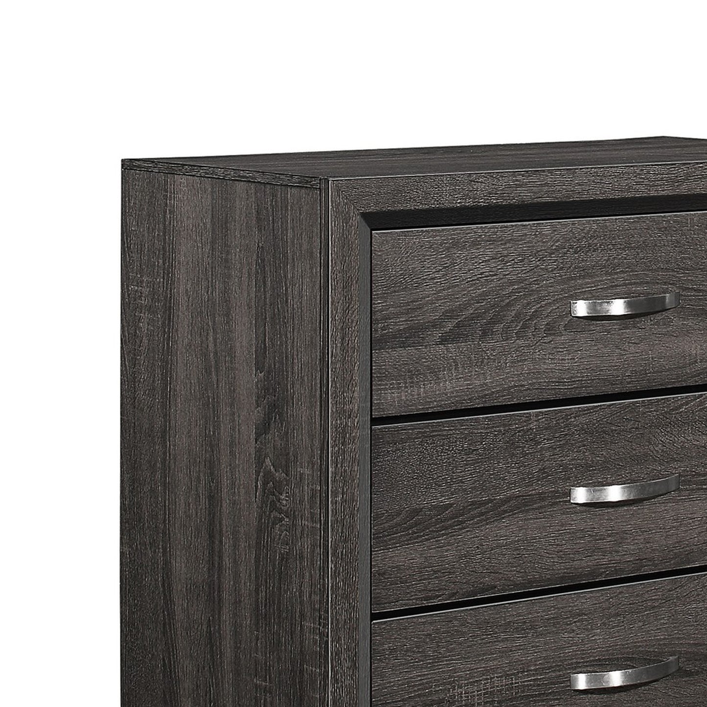 5 Drawer Wooden Chest With Grain Details And Chamfered Feet, Gray By Benzara | Cabinets | Modishstore - 4
