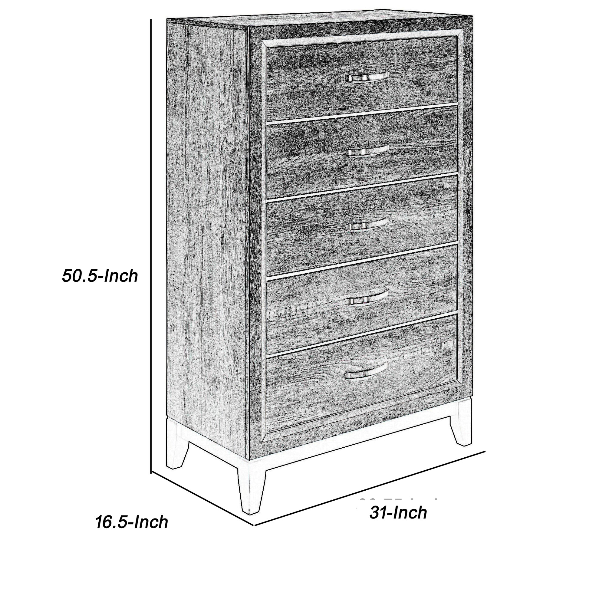 5 Drawer Wooden Chest With Grain Details And Chamfered Feet, Gray By Benzara | Cabinets | Modishstore - 5