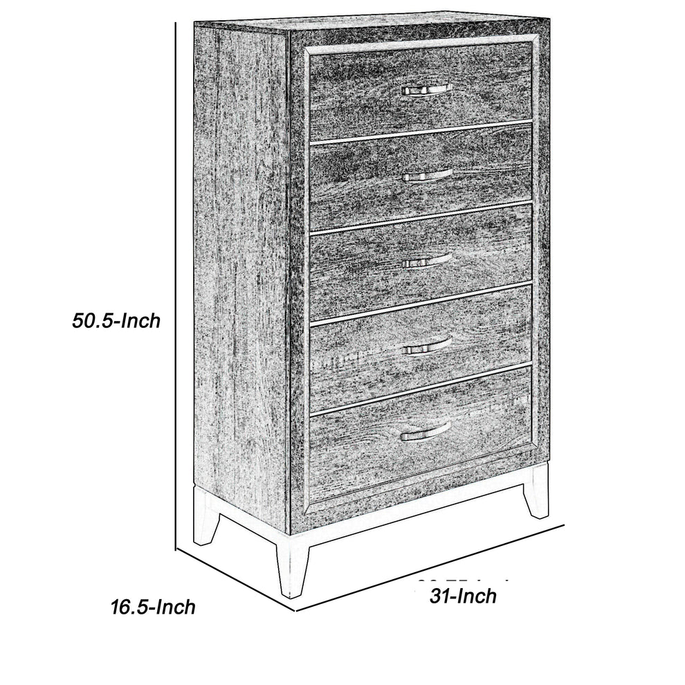 5 Drawer Wooden Chest With Grain Details And Chamfered Feet, Gray By Benzara | Cabinets | Modishstore - 5