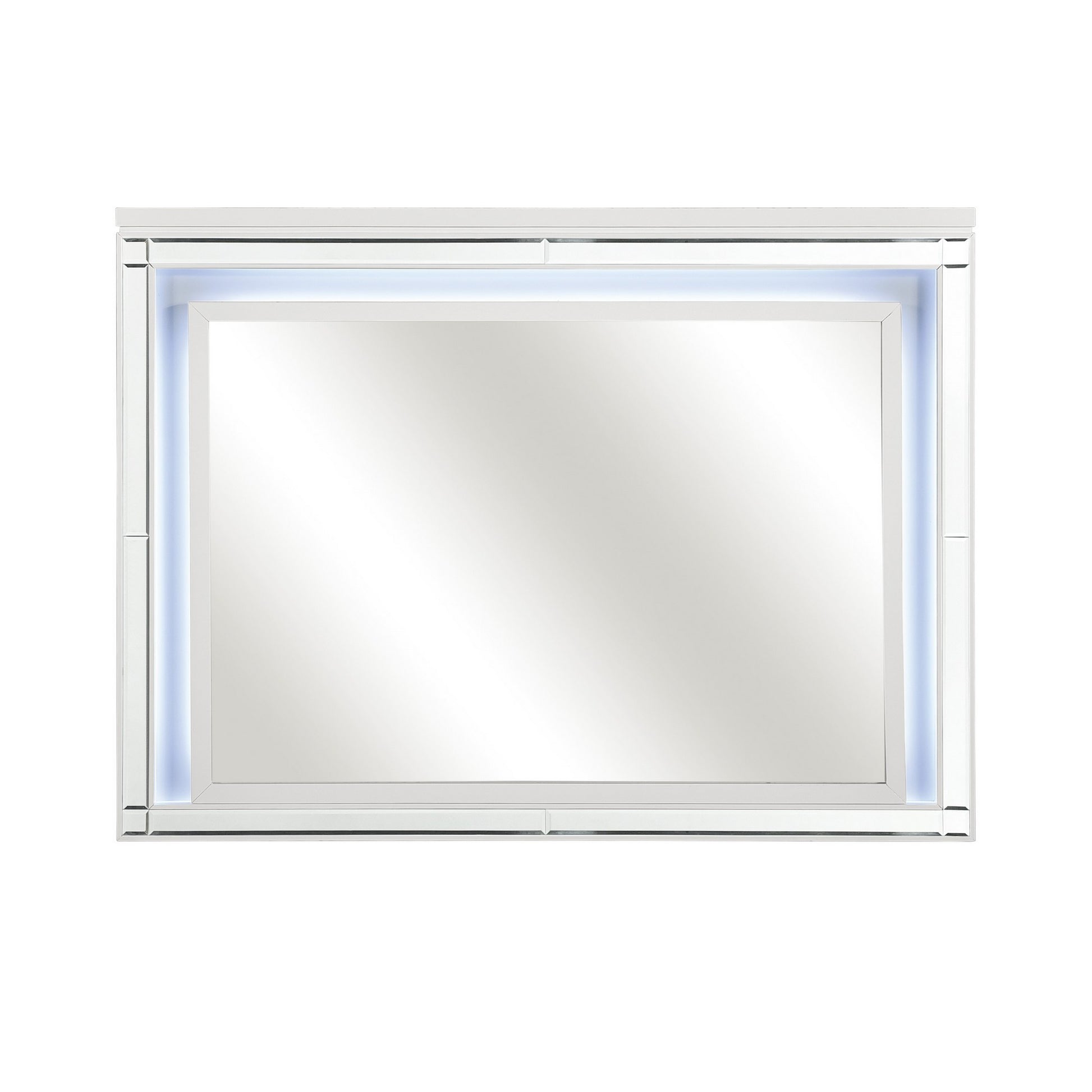 Contemporary Style Beveled Edge Mirror With Led Light, White And Silver By Benzara | Mirrors | Modishstore