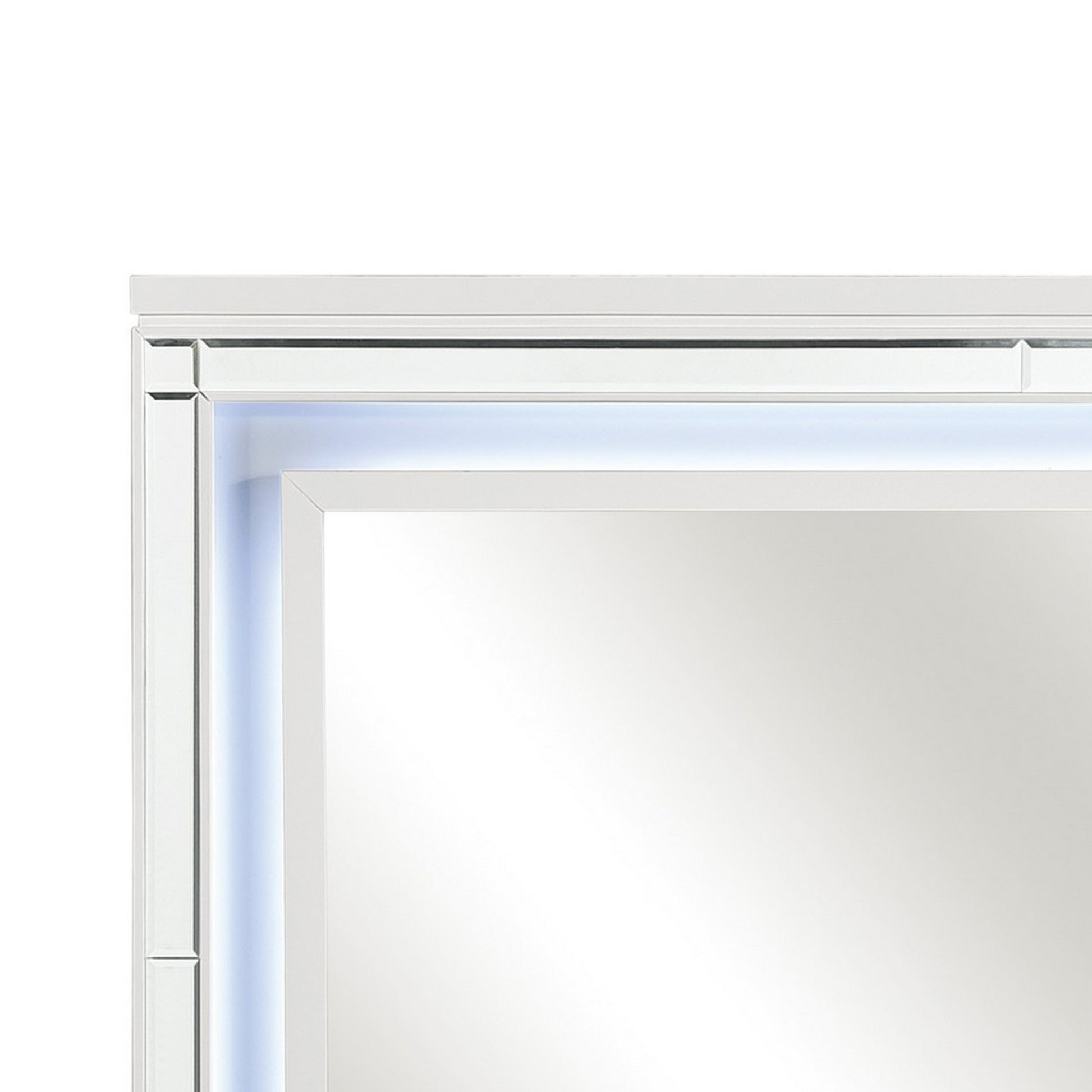 Contemporary Style Beveled Edge Mirror With Led Light, White And Silver By Benzara | Mirrors | Modishstore - 4