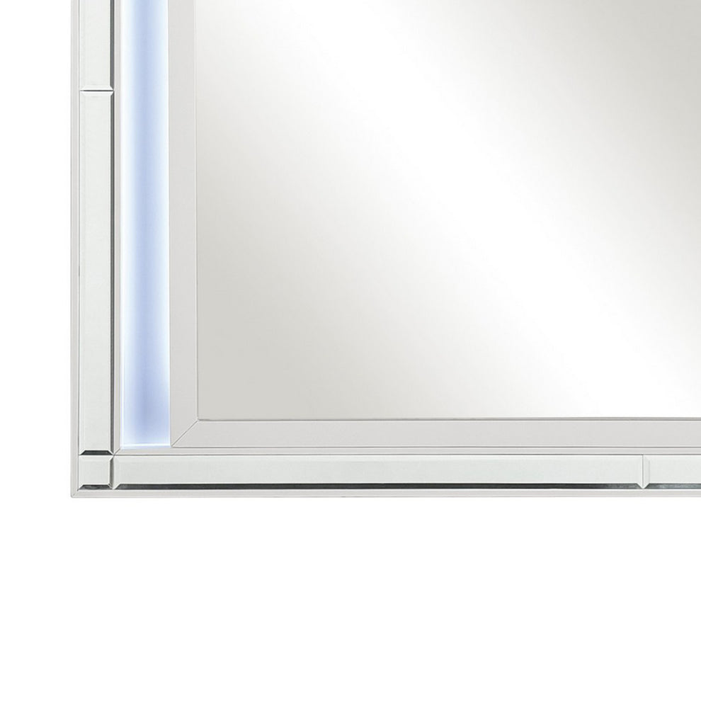 Contemporary Style Beveled Edge Mirror With Led Light, White And Silver By Benzara | Mirrors | Modishstore - 2