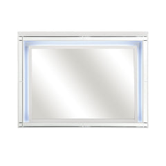 Contemporary Style Beveled Edge Mirror With Led Light, White And Silver By Benzara