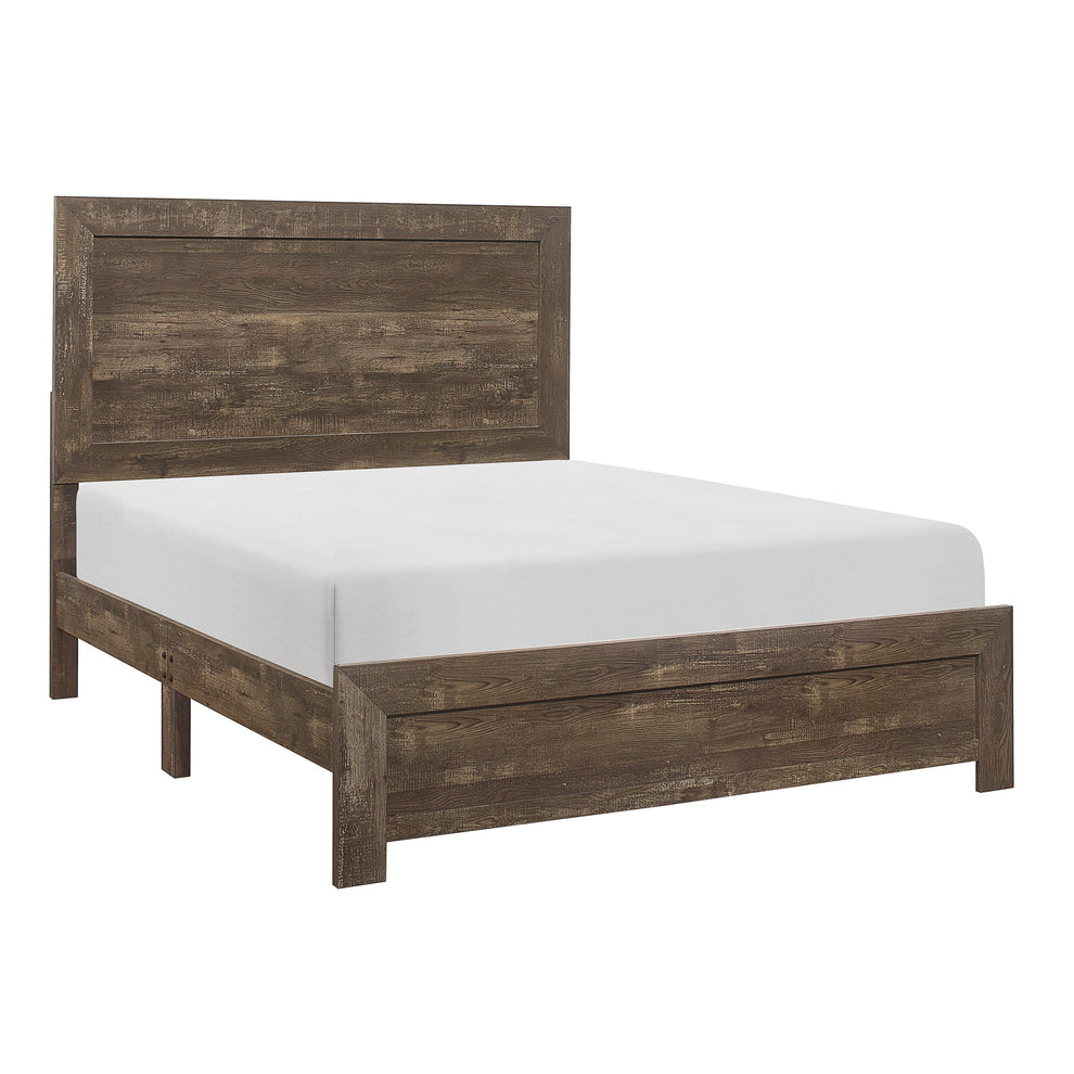Rustic Panel Design Wooden Queen Size Bed With Block Legs Support, Brown By Benzara | Beds | Modishstore - 3