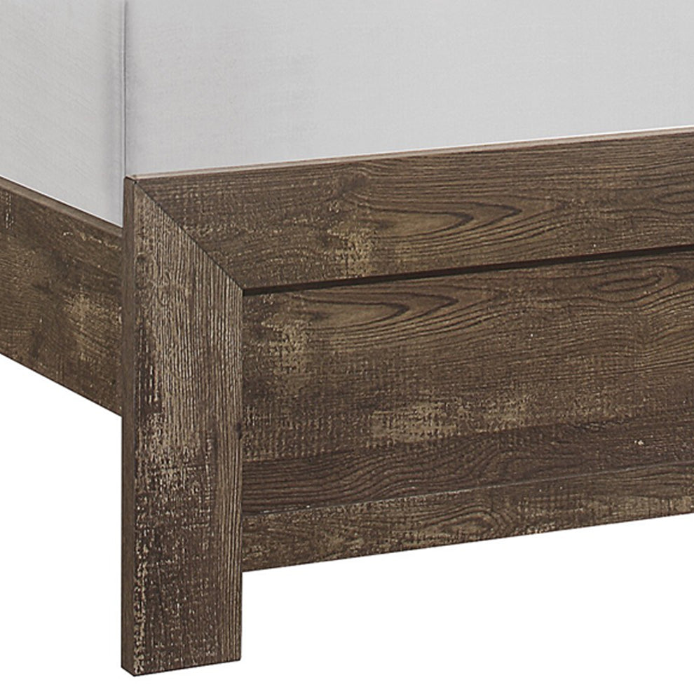Rustic Panel Design Wooden Queen Size Bed With Block Legs Support, Brown By Benzara | Beds | Modishstore - 4