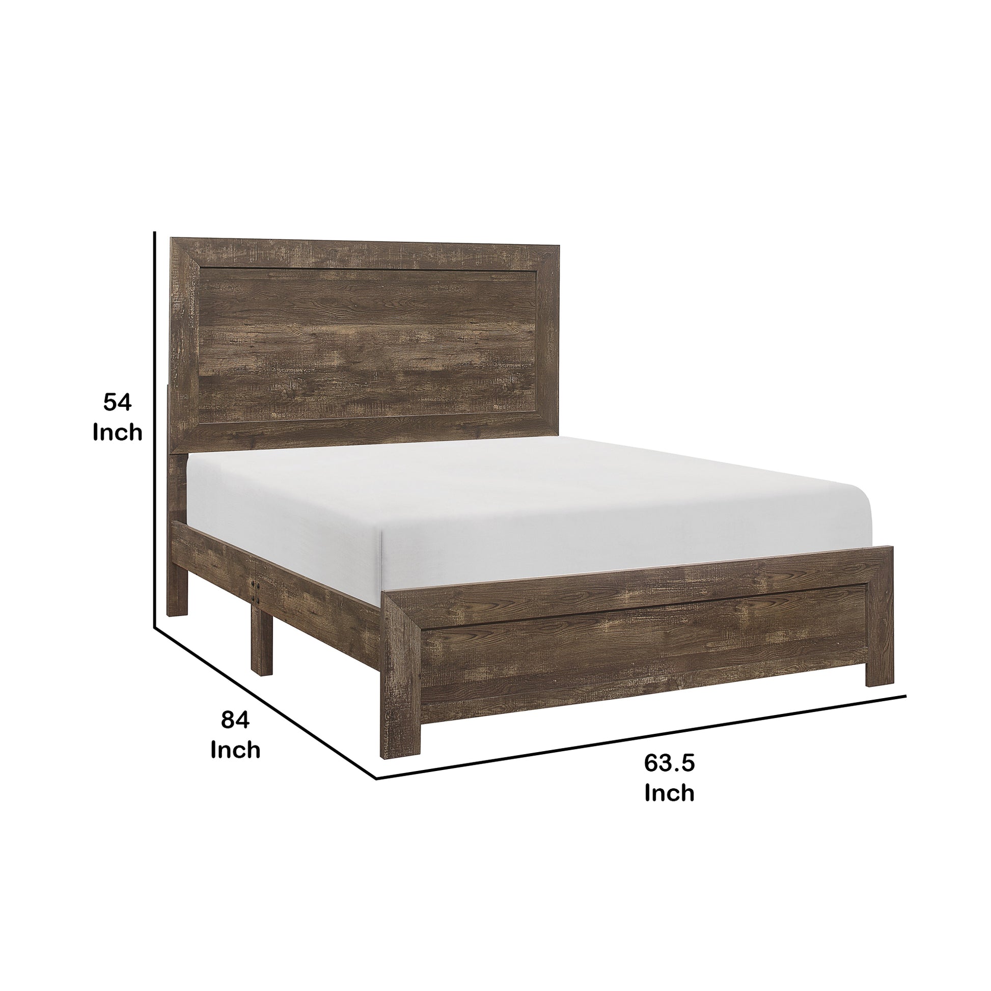 Rustic Panel Design Wooden Queen Size Bed With Block Legs Support, Brown By Benzara | Beds | Modishstore - 5