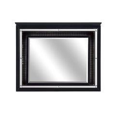 Contemporary Style Beveled Edge Mirror With Led Light, Black And Silver By Benzara