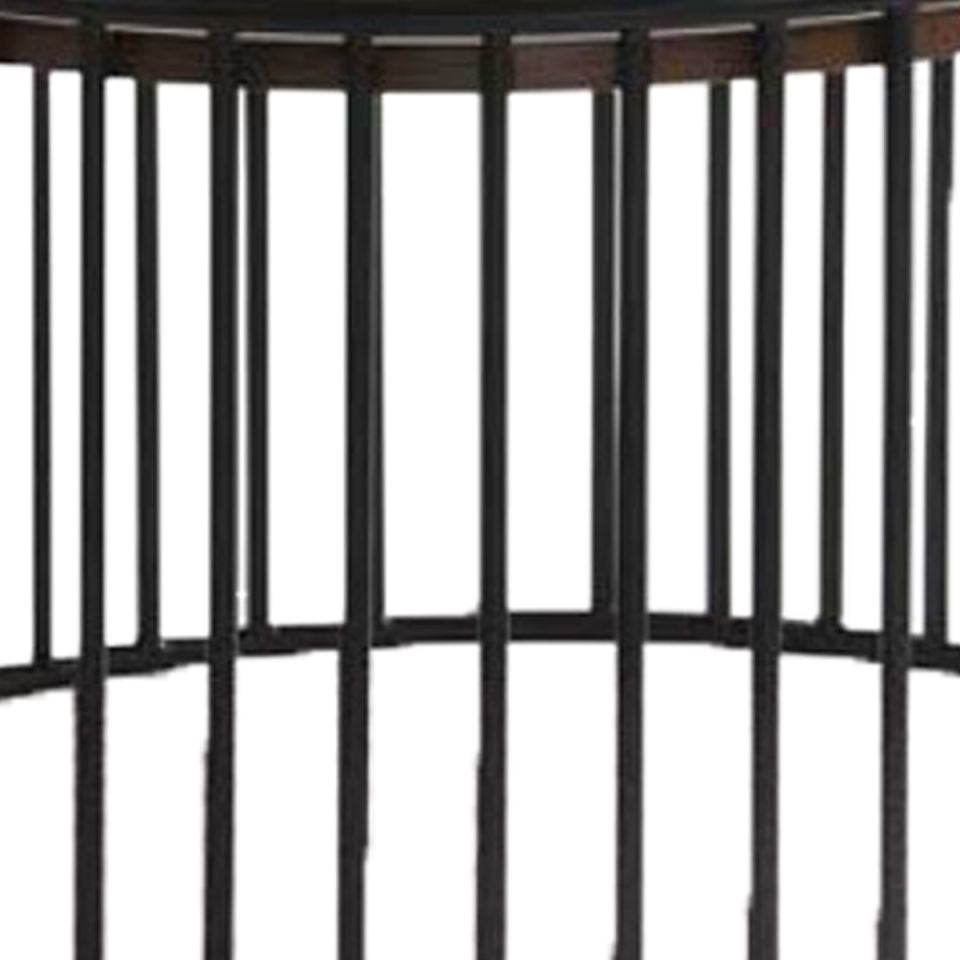 Circular Cage Shaped Metal Frame End Table With Wood Top, Brown And Black - Bm219230 By Benzara | End Tables |  Modishstore  - 5