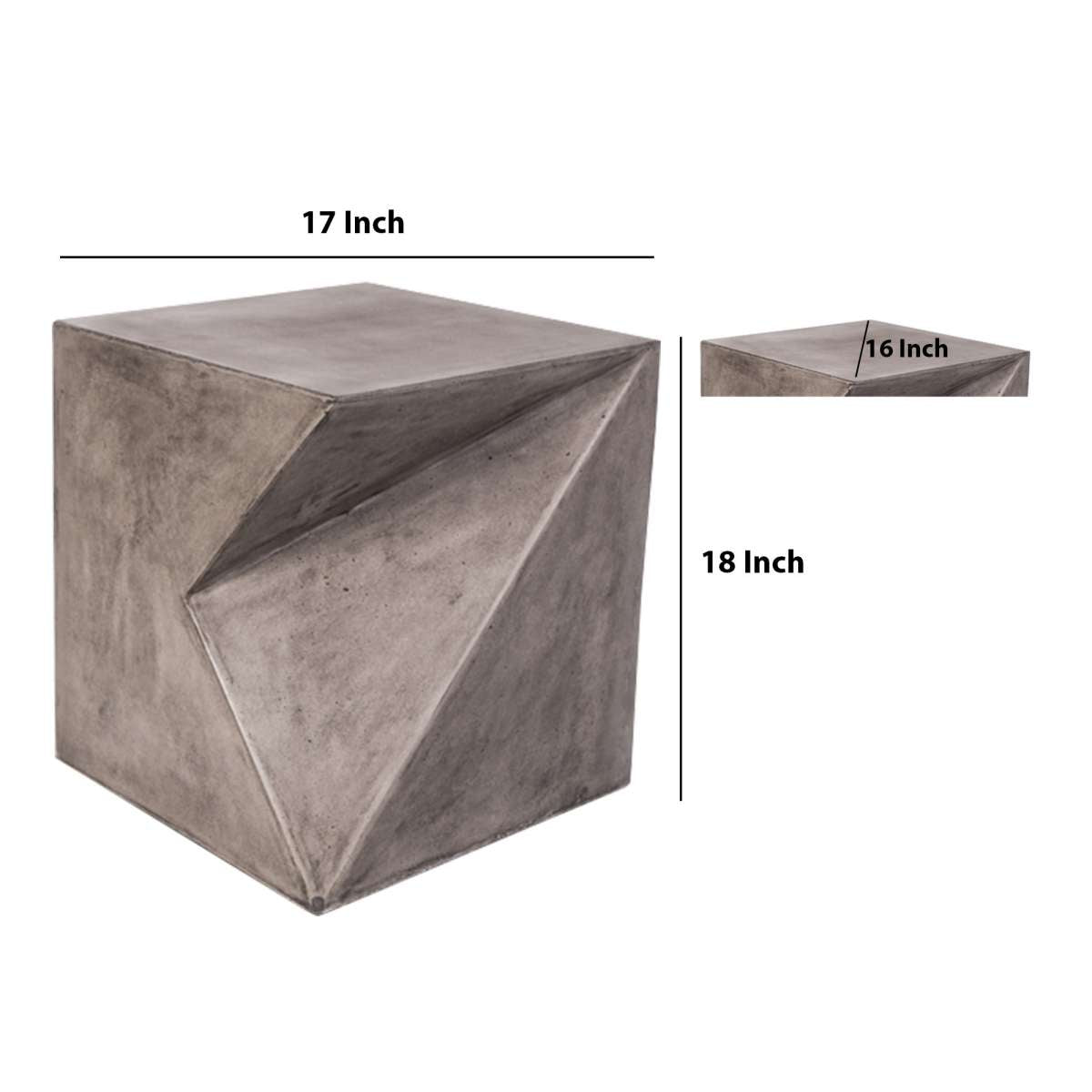 Modern Design Faceted Concrete Stool With Rectangular Top, Gray By Benzara | Stools |  Modishstore  - 2