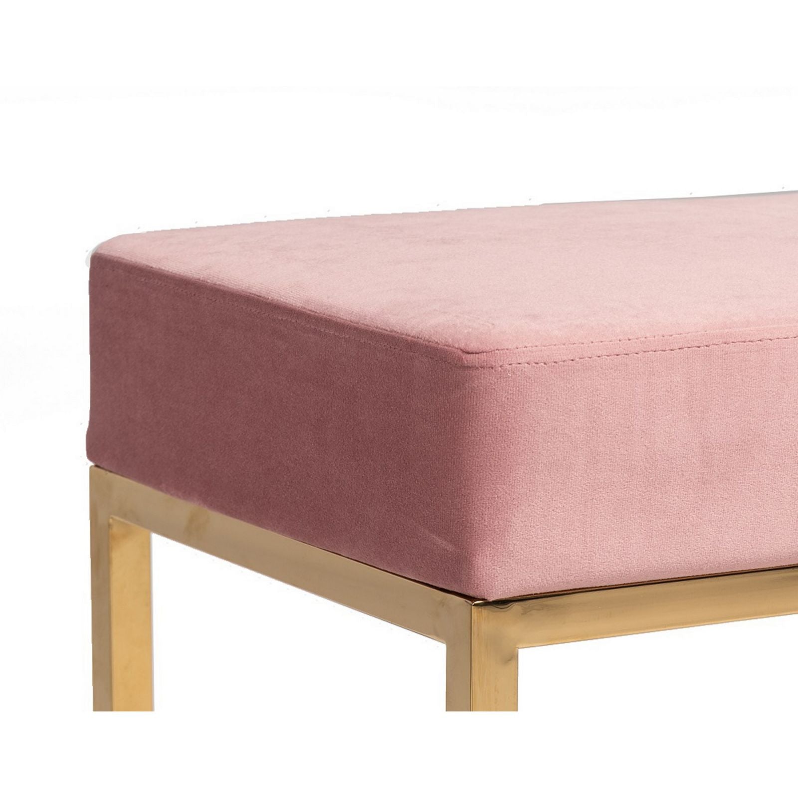 Velvet Upholstered Ottoman With Metal Tubular Base, Pink And Gold - Bm219252 By Benzara | Ottomans |  Modishstore  - 5