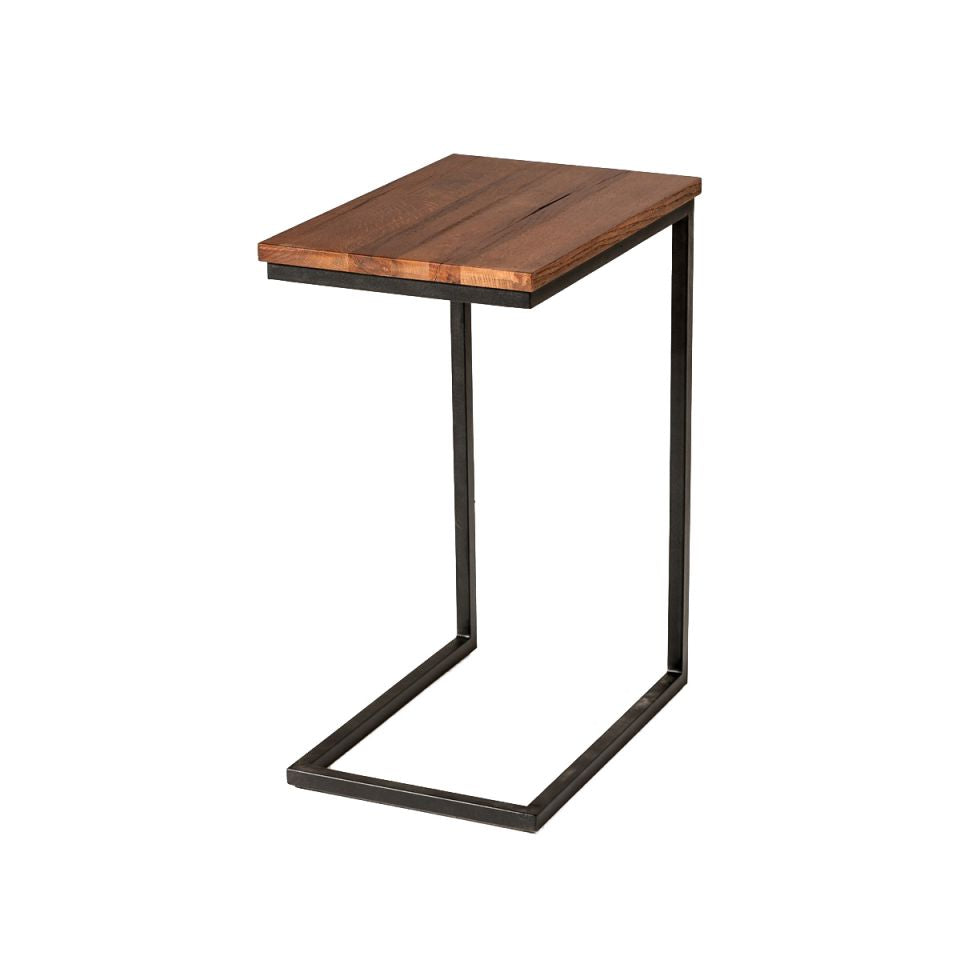 C Shaped End Table With Rectangular Wood Top, Brown And Black - Bm219277 By Benzara | End Tables |  Modishstore 