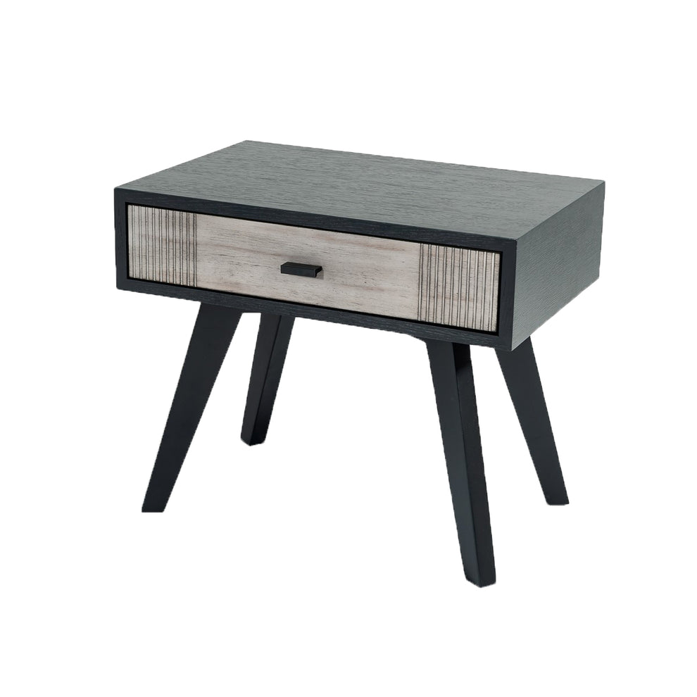 1 Drawer Wooden Nightstand With Angled Legs And Rough Sawn Texture, Gray - Bm219287 By Benzara | Nightstands | Modishstore - 2