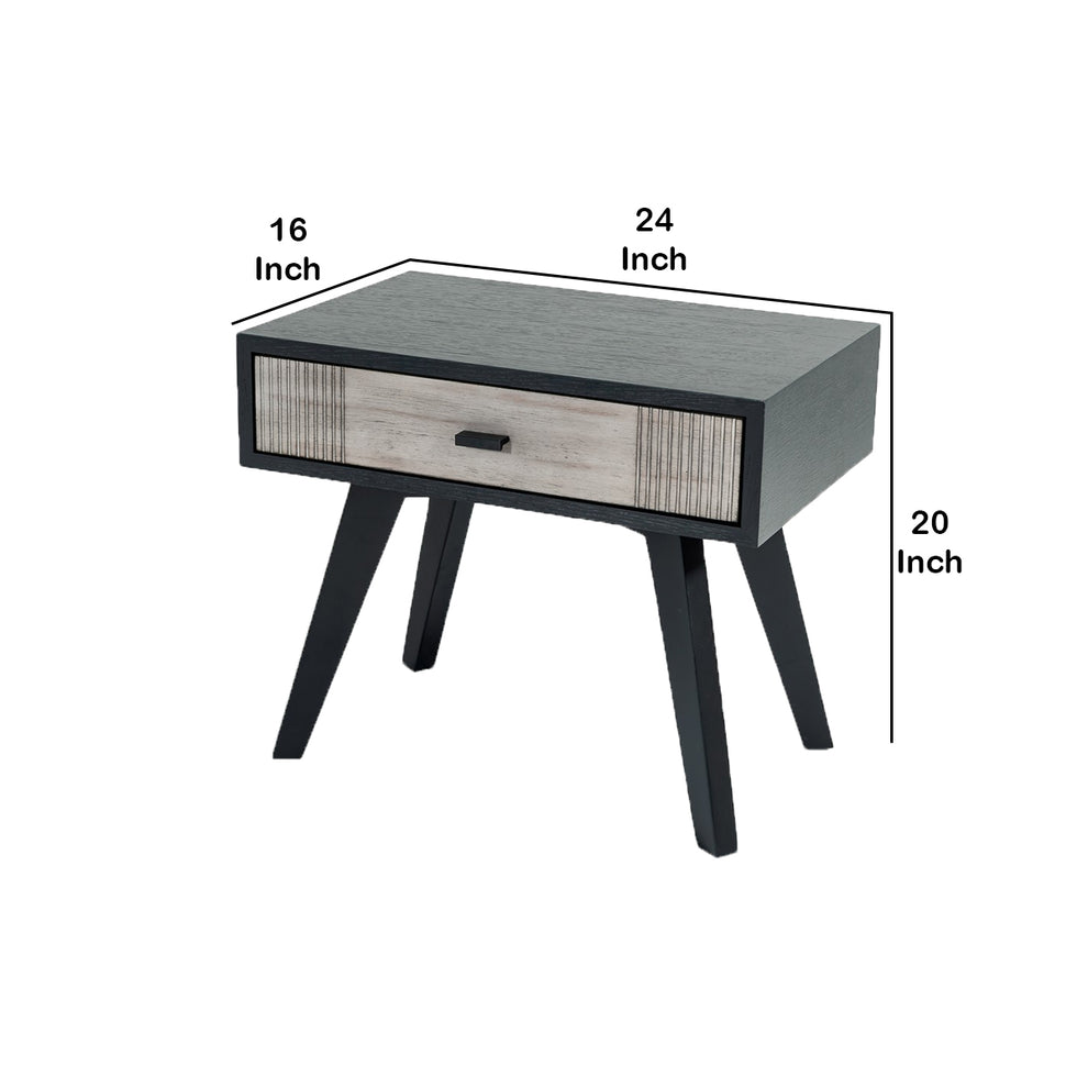 1 Drawer Wooden Nightstand With Angled Legs And Rough Sawn Texture, Gray - Bm219287 By Benzara | Nightstands | Modishstore - 5