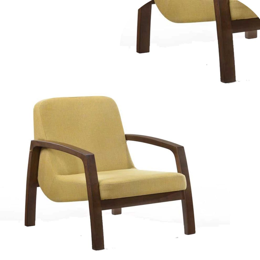 Wooden Lounge Chair With Block Legs And Padded Seat, Yellow - Bm219288 By Benzara | Lounge Chairs |  Modishstore  - 3