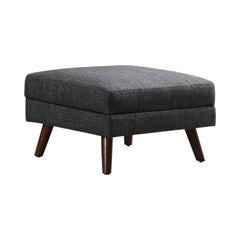 Fabric Upholstered Rectangular Ottoman With Round Angled Legs, Gray By Benzara