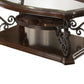 Tempered Glass Top Wooden Coffee Table With Ornate Metal Scrollwork, Brown By Benzara | Coffee Tables | Modishstore - 3