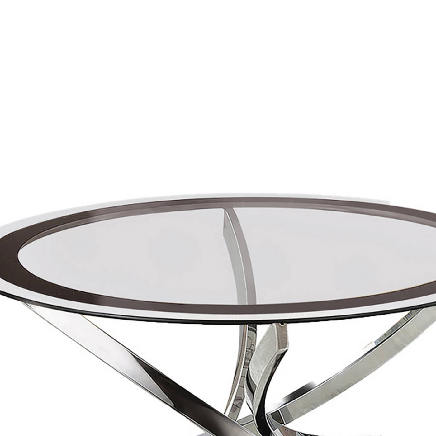 Round Tempered Glass Top Coffee Table With Metal Legs, Silver And Clear By Benzara | Coffee Tables |  Modishstore  - 5